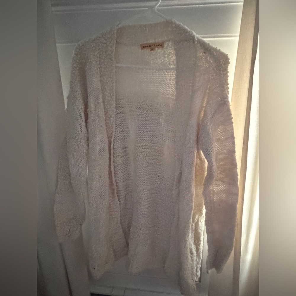 mesh + lace Yellow Cream Striped Cardigan Size M - spot can be washed out